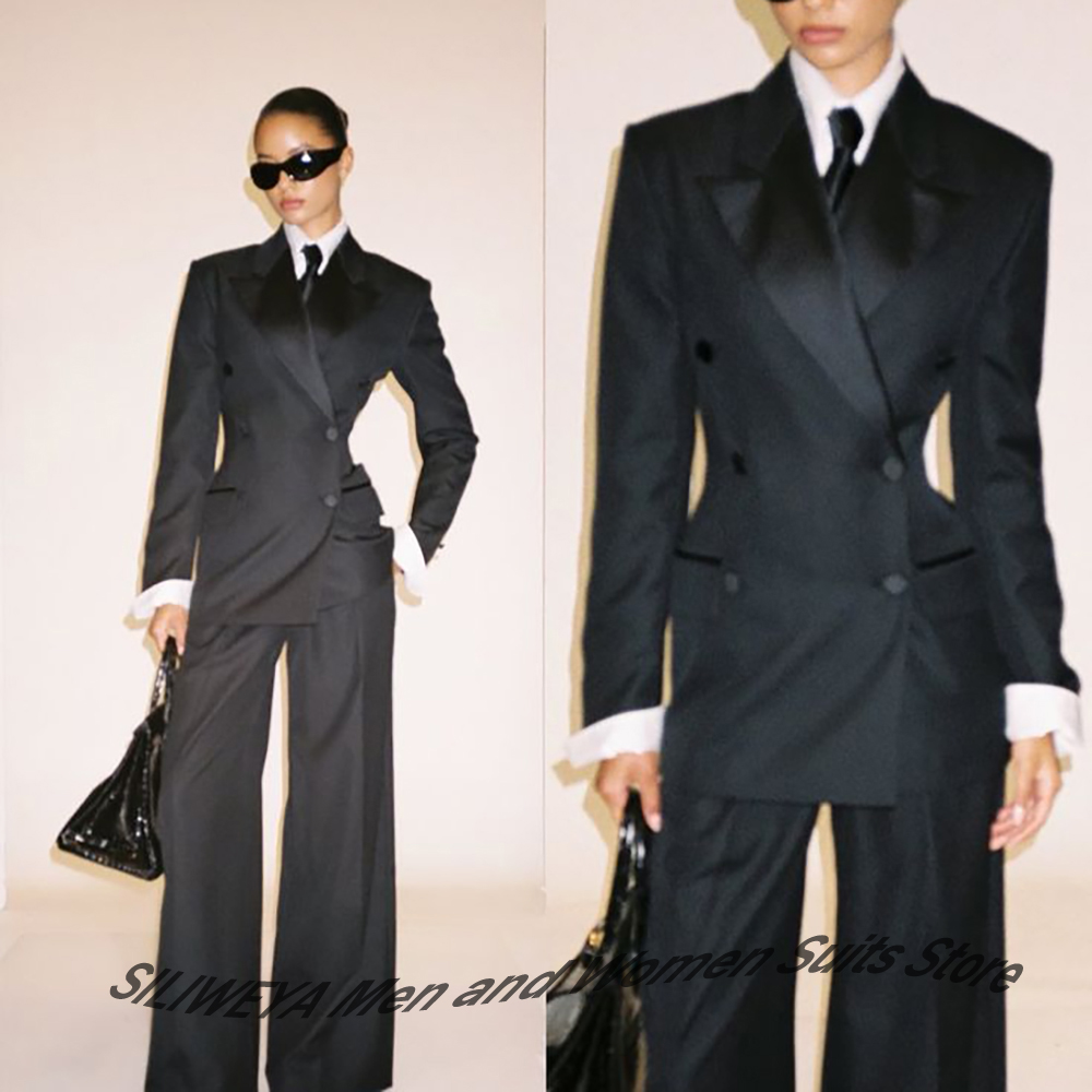 Women'S Formal Wear Pants Suit - Costume professionnel noir à Double boutonnage