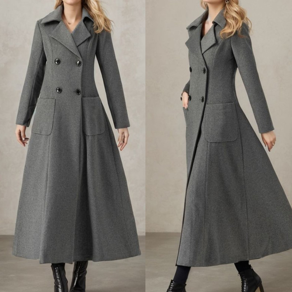 Tailored Coat Wool - Veste longue grise en laine pour
