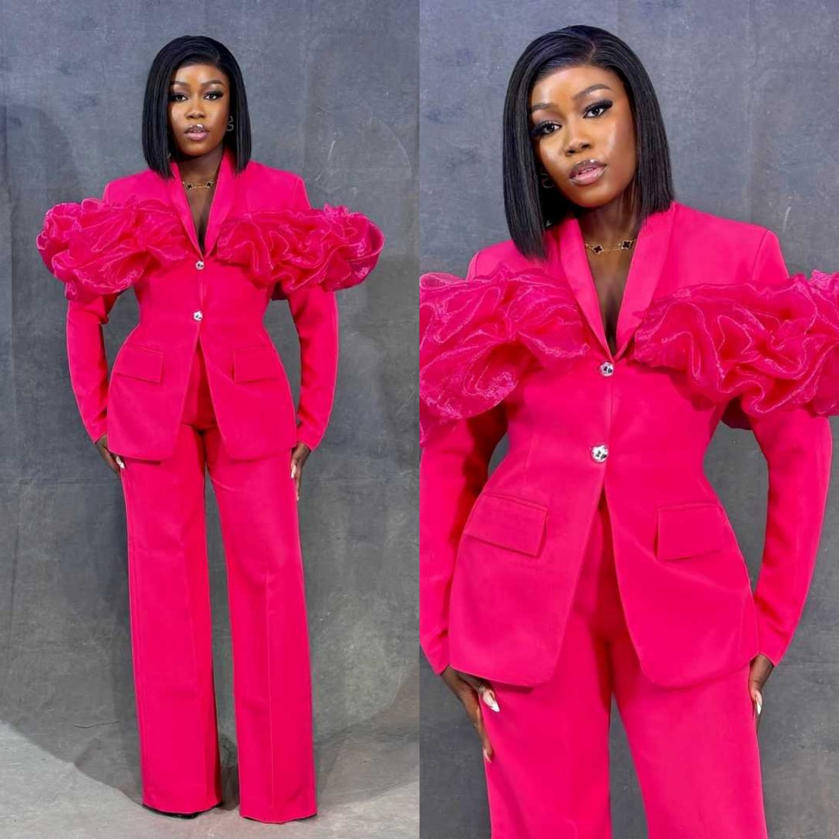 Women'S Formal Jackets To Wear With Dresses - Costumes pantalons personnalisés rose vif pour