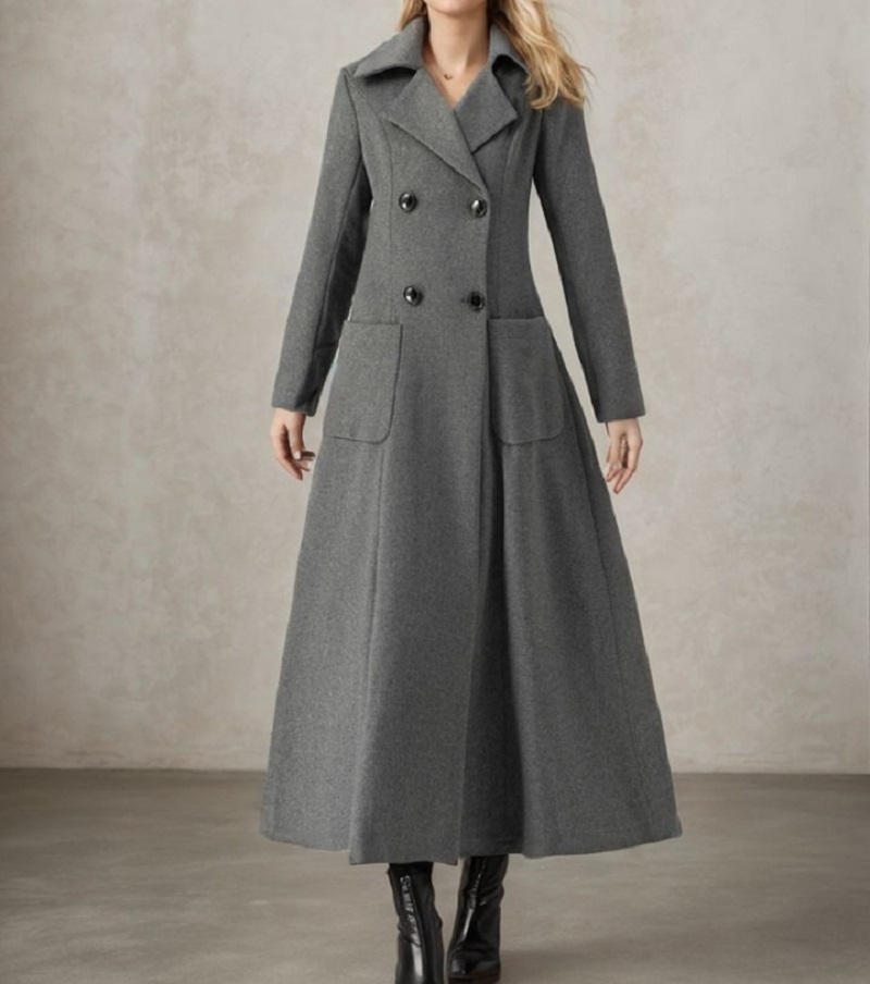 Veste longue grise en laine po - Tailored Coat Wool avis et prix